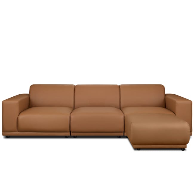 Milan 4 Seater Sofa with Ottoman - Caramel Tan (Faux Leather) - 0