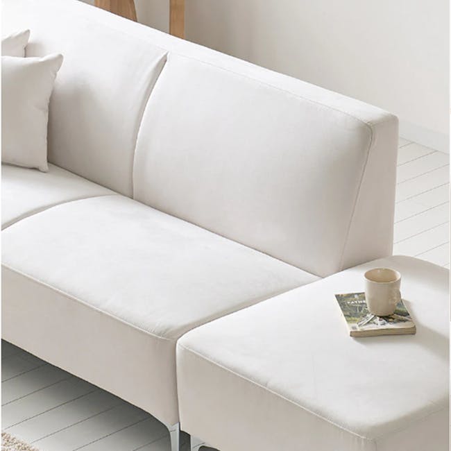 Macaron 3 Seater Left Arm Chaise Sofa - Ivory (Pet Friendly) - 5 - White upholstered sofa, minimalist design, soft fabric