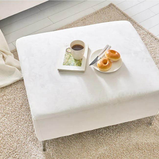 Macaron 3 Seater Left Arm Chaise Sofa - Ivory (Pet Friendly) - 11 - White ottoman, coffee cup, donuts, breakfast, tea, cozy