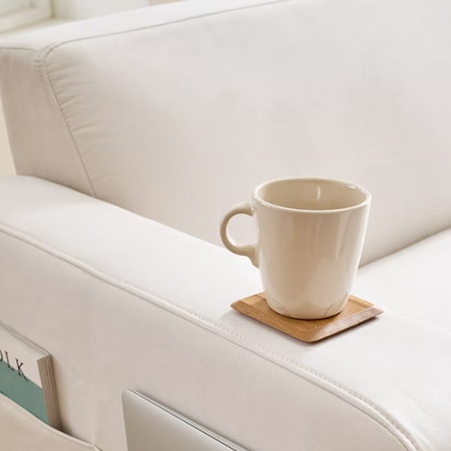 Macaron 3 Seater Left Arm Chaise Sofa - Ivory (Pet Friendly) - 8 - White leather couch, minimalist design, cozy setting