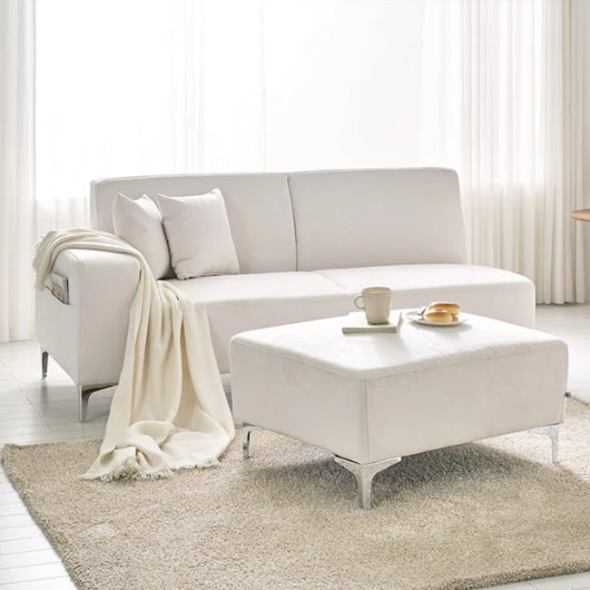 Macaron 3 Seater Left Arm Chaise Sofa - Ivory (Pet Friendly) - 17 - White sofa, beige throw, cozy seating, minimalist decor