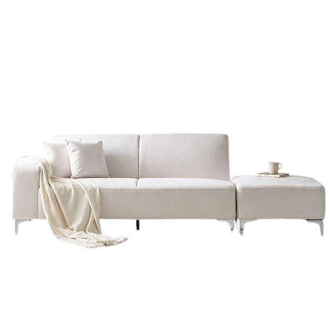 Macaron 3 Seater Left Arm Chaise Sofa - Ivory (Pet Friendly) - 18 - Cream-colored sectional sofa, minimalist design, soft