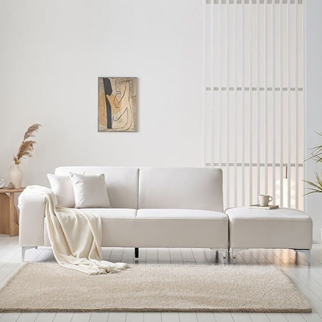 Macaron 3 Seater Left Arm Chaise Sofa - Ivory (Pet Friendly) - 3 - Minimalist living room, modern sofa, abstract painting