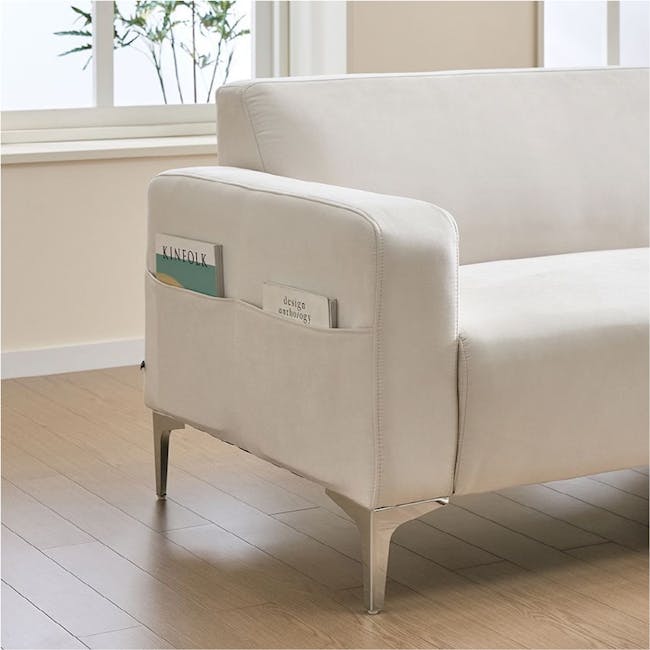 Macaron 3 Seater Left Arm Chaise Sofa - Ivory (Pet Friendly) - 6 - Cream-colored, modern sofa, minimalist design, sleek