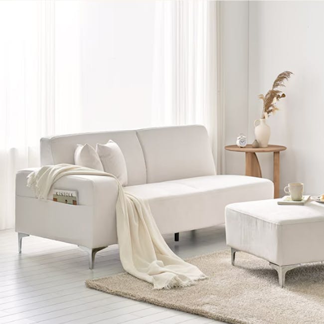 Macaron 3 Seater Left Arm Chaise Sofa - Ivory (Pet Friendly) - 16 - White sofa, minimalist design, soft lighting, cozy