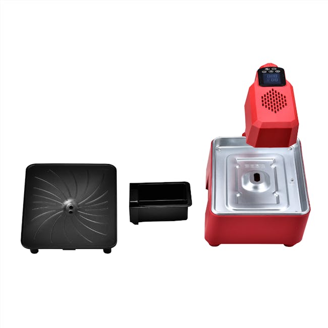 MORRIES Korean Infrared BBQ Grill - 5 - Red portable air fryer, black air fryer basket, silver interior, digital display