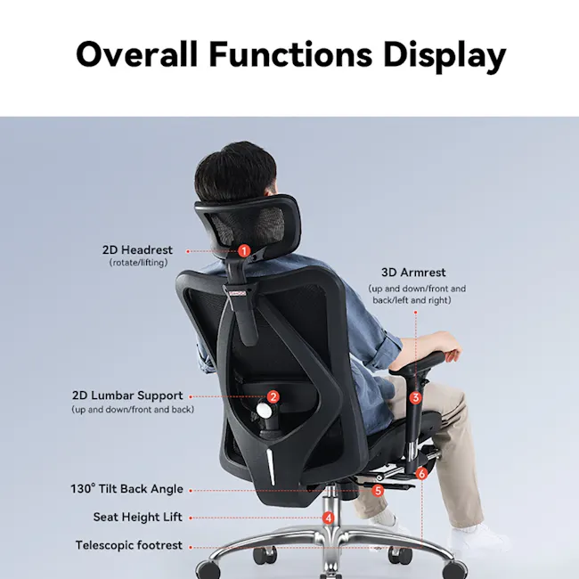 Sihoo M57 Ergonomic Chair - Black/Grey - 13