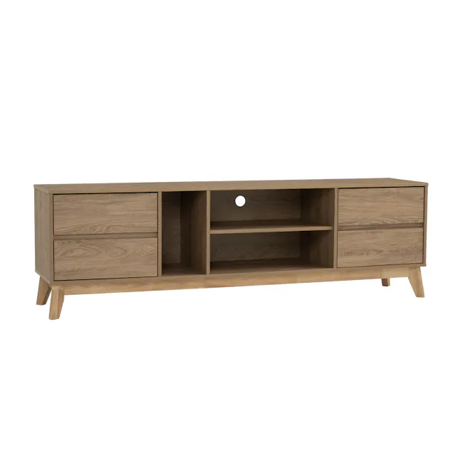 Herschel TV Console 1.8m - Natural - 6 - Wooden TV cabinet with two drawers, minimalist design, natural wood finish, open