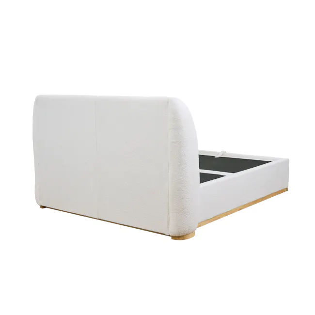 Nova Queen Storage Bed - White Boucle - 12 - Modern minimalist sofa, white textured fabric, sleek design, contemporary