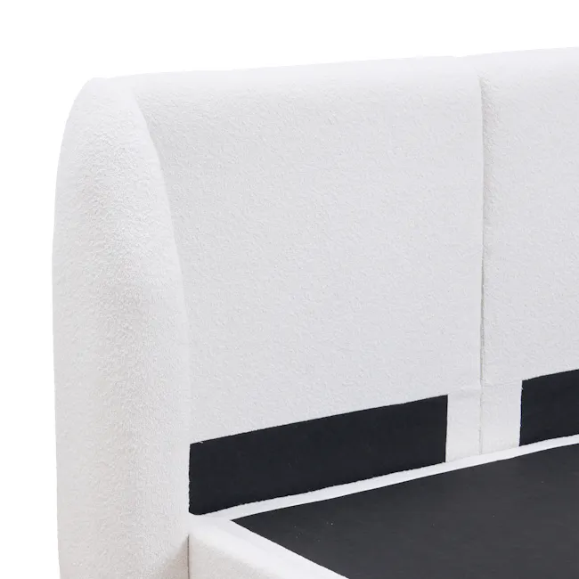 Nova Queen Storage Bed - White Boucle - 13 - White textured fabric, soft and cozy, smooth surface, minimalist design, clean