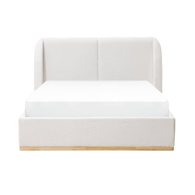 Nova Queen Storage Bed in White Boucle with 2 Natalia Bedside Tables - 2 - White upholstered bed frame, minimalist design