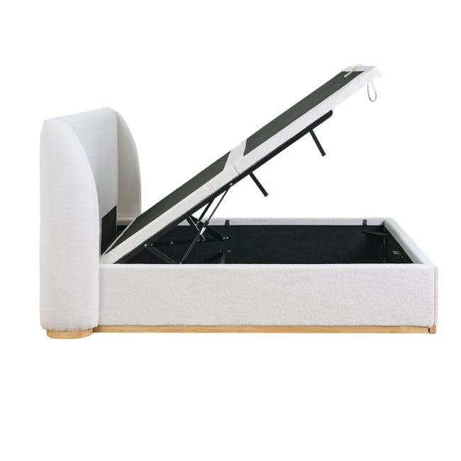 Nova Queen Storage Bed in White Boucle with 2 Natalia Bedside Tables - 13 - Modern minimalist sofa with white and black