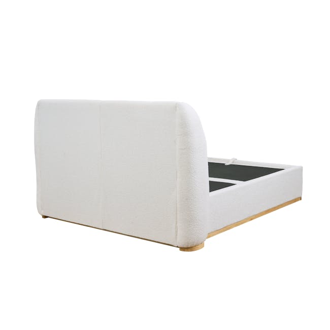 Nova Queen Storage Bed in White Boucle with 2 Natalia Bedside Tables - 14 - Modern minimalist sofa, white textured fabric
