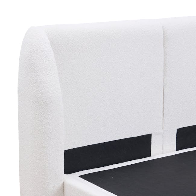 Nova Queen Storage Bed in White Boucle with 2 Natalia Bedside Tables - 15 - White textured fabric, soft and cozy, smooth