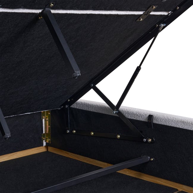 Nova Queen Storage Bed in White Boucle with 2 Natalia Bedside Tables - 18 - Black acoustic foam panels, metal frame