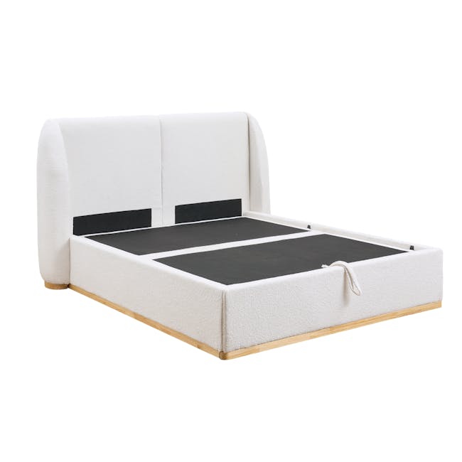 Nova Queen Storage Bed in White Boucle with 2 Natalia Bedside Tables - 10 - Modern minimalist bed with white upholstered