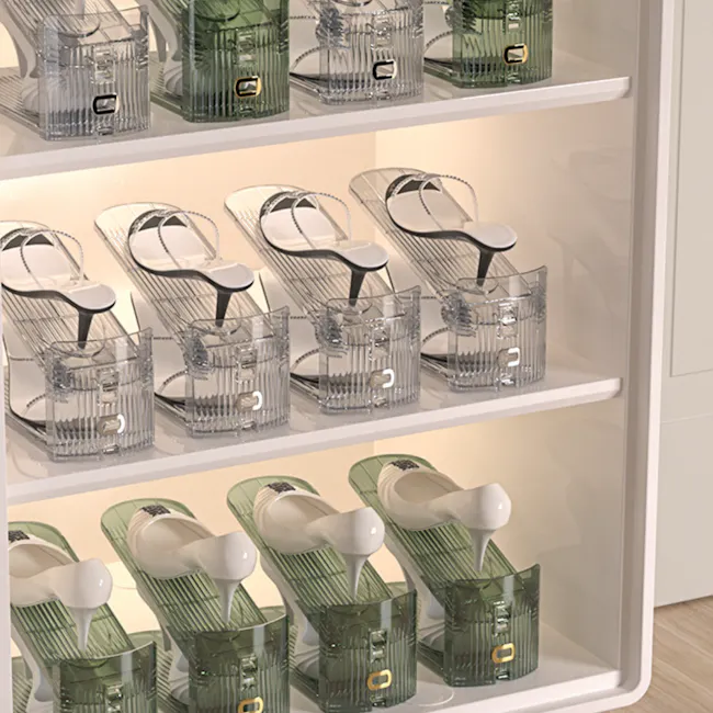 Astra Acrylic Shoe Organiser - Set of 10 - 4 - Clear glass shoe storage bins, sleek and modern design, transparent and