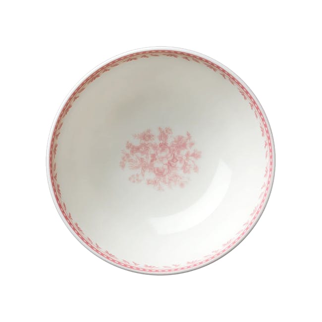 Luzerne Lancaster Garden Bowl - Grey - 6 - White ceramic bowl with red floral pattern, elegant design, intricate details