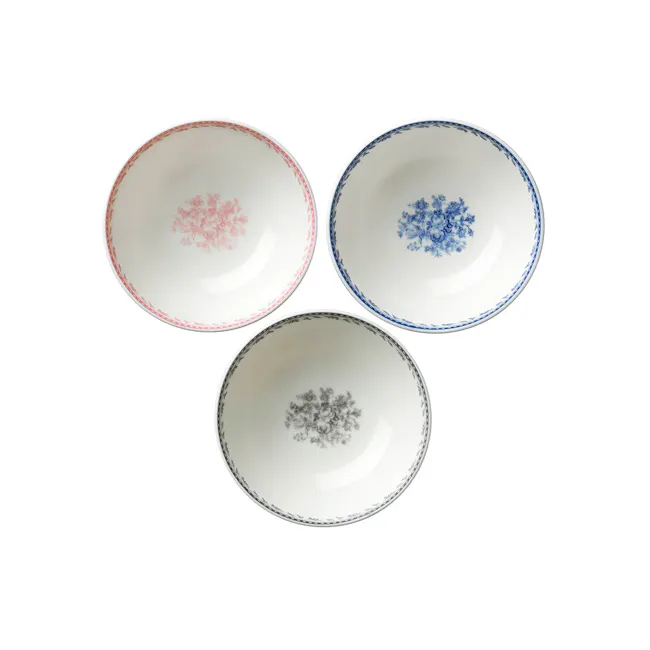 Luzerne Lancaster Garden Bowl - Grey - 7 - White ceramic bowls, red floral pattern, blue floral pattern, gray floral