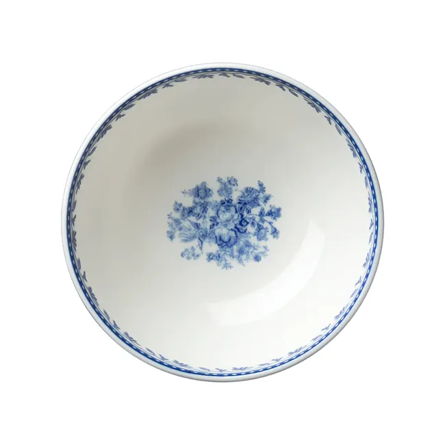 Luzerne Lancaster Garden Bowl - Grey - 4 - White ceramic bowl with blue floral pattern, elegant design, intricate details