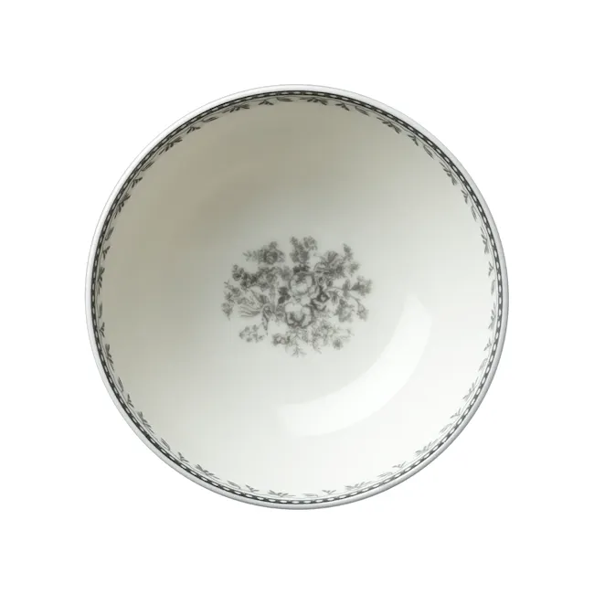 Luzerne Lancaster Garden Bowl - Grey - 2 - White ceramic bowl with intricate floral design, elegant border, classic china