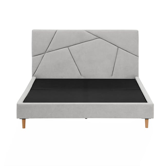 Kieran King Bed - Silver (Scratch Resistant) - 2 - Modern geometric upholstered sofa, minimalist design, light gray fabric