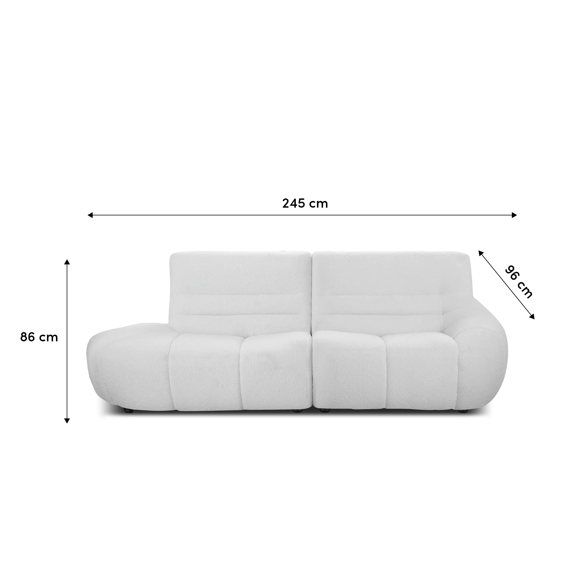 Tara 3 Seater Extended Sofa - Grey - 25 - 245 cm, 86 cm, white, modern, comfortable, ergonomic, cushioned, plush, soft