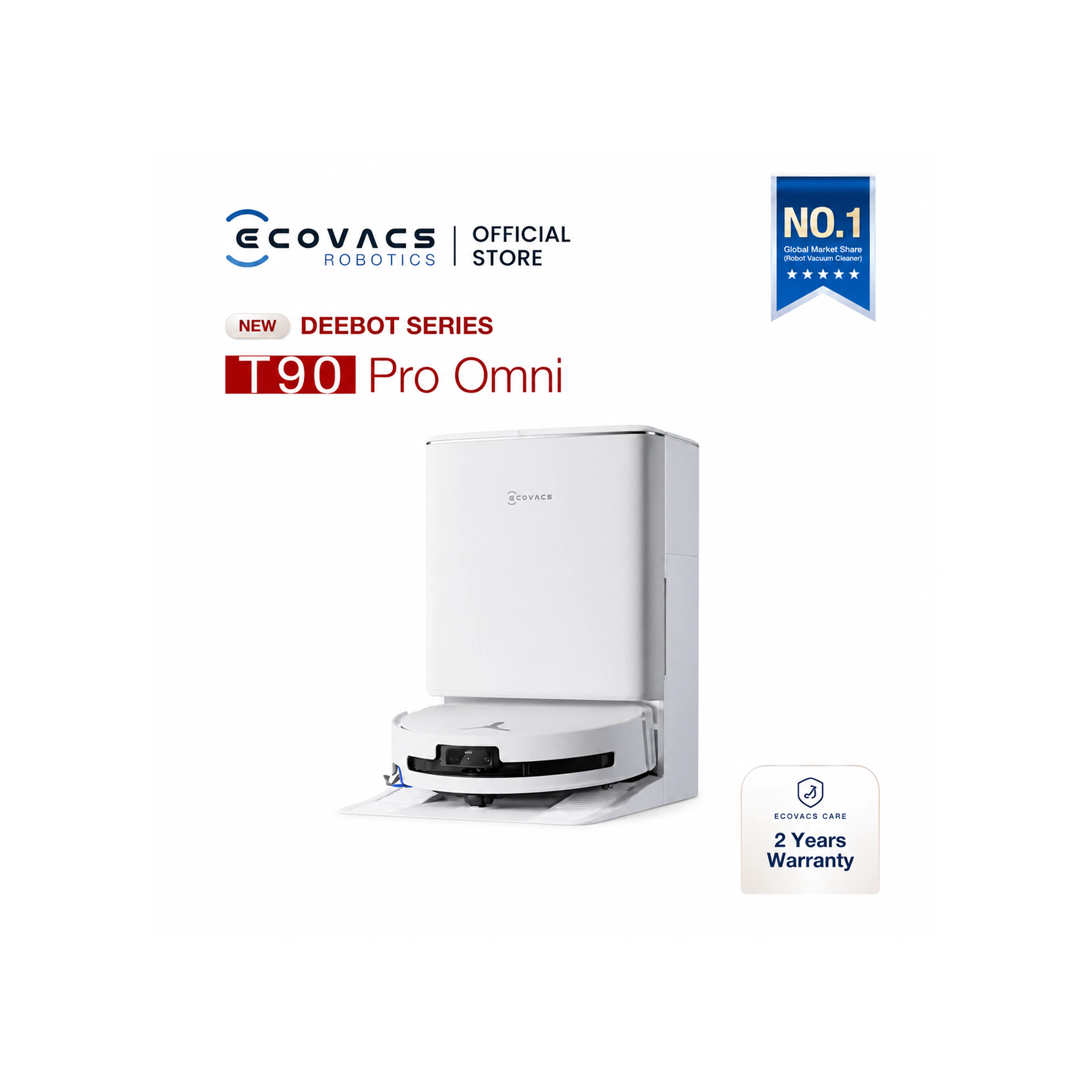Ecovacs Deebot T90 Pro Omni - White *Free 1 x Cleaning Solution + 1 Year Accessories*