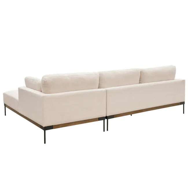 Hudson L-Shaped Sofa - Walnut, Cream Beige - 4 - Modern minimalist beige sectional sofa, sleek black metal legs, clean