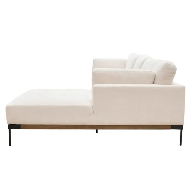 Hudson L-Shaped Sofa - Walnut, Cream Beige - 6 - Cream upholstered sectional sofa, minimalist design, light beige fabric