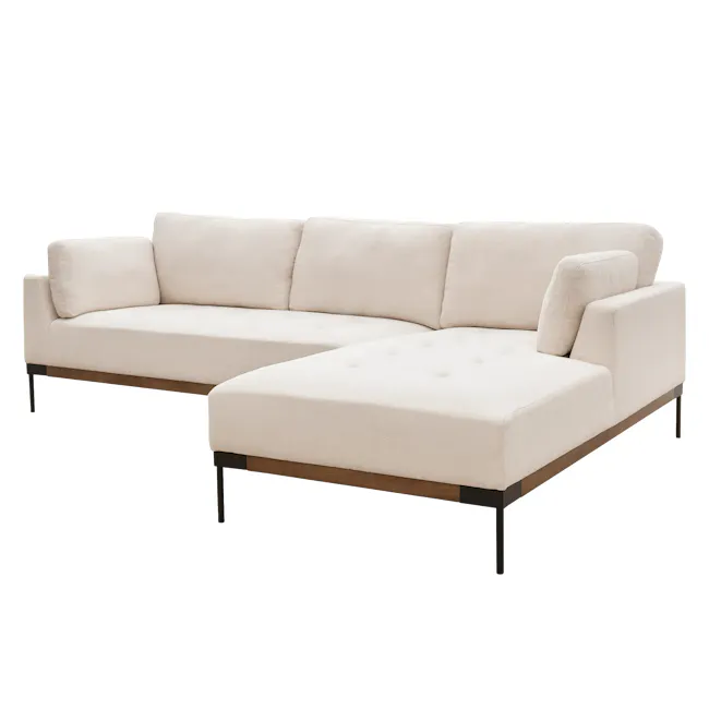 Hudson L-Shaped Sofa - Walnut, Cream Beige - 5 - Cream-colored sectional sofa, minimalist design, modern decor, elegant