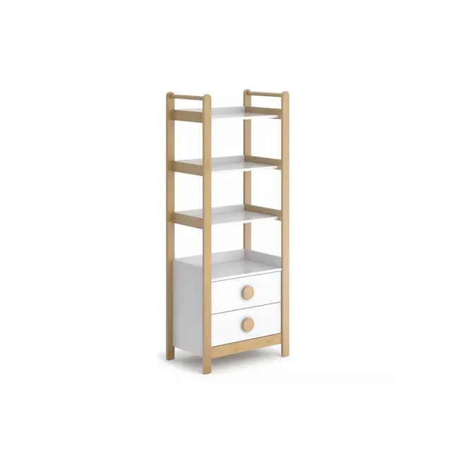 Tidy Storage Bookcase - Barley White & Almond - 1 - Wooden bookshelf, minimalist design, three-tiered shelving, light wood
