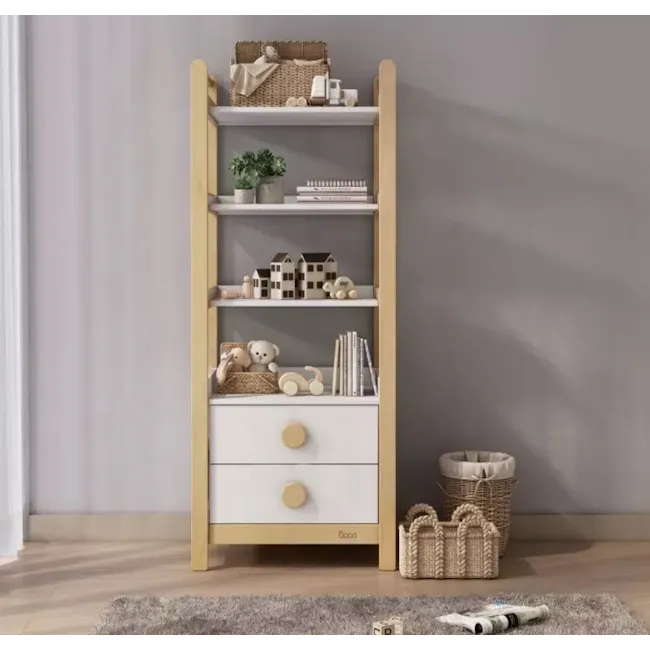 Tidy Storage Bookcase - Barley White & Almond - 3 - Wooden children's bookshelf, minimalist design, soft pastel colors