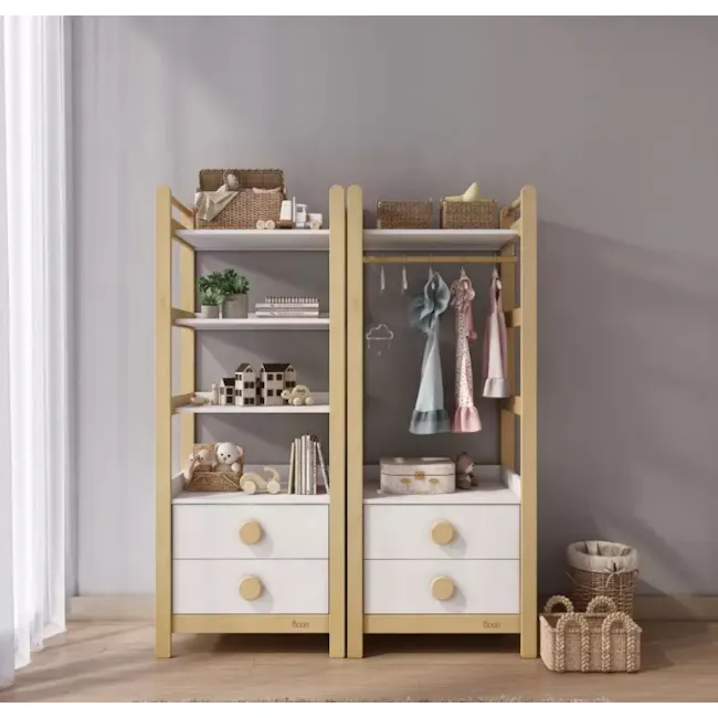 Tidy Storage Bookcase - Barley White & Almond - 2 - Wooden children's storage unit with two shelves, light beige finish, two