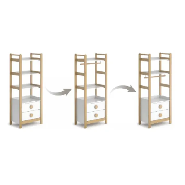 Tidy Storage Bookcase - Barley White & Almond - 8 - Wooden ladder, three-tiered shelving unit, minimalist design, light wood