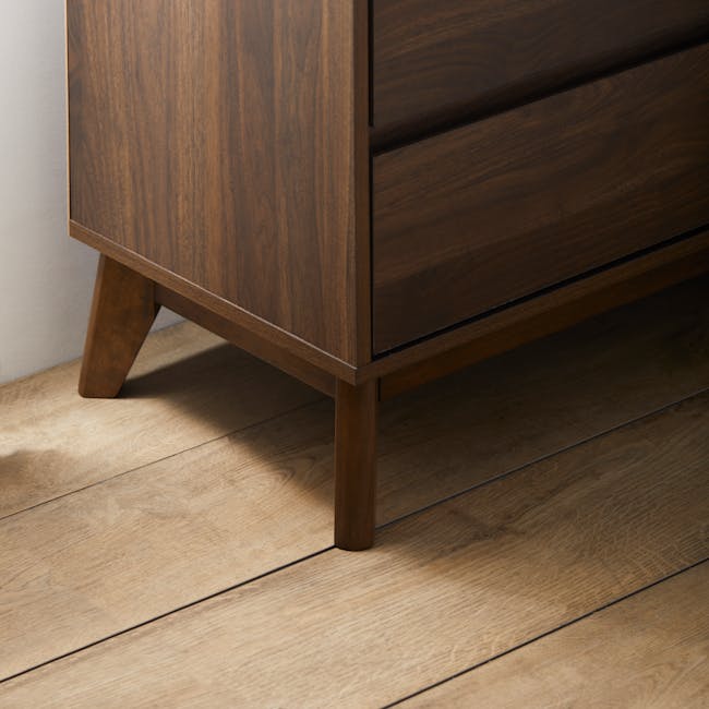 Herschel 6 Drawer Chest 1.2m - Walnut - 18 - Wooden cabinet with dark brown finish, wooden floor, wooden legs, wooden