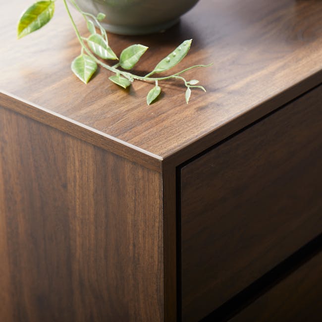 Herschel 6 Drawer Chest 1.2m - Walnut - 14 - Wooden surface, plant leaves, green leaves, natural lighting, wooden cabinet