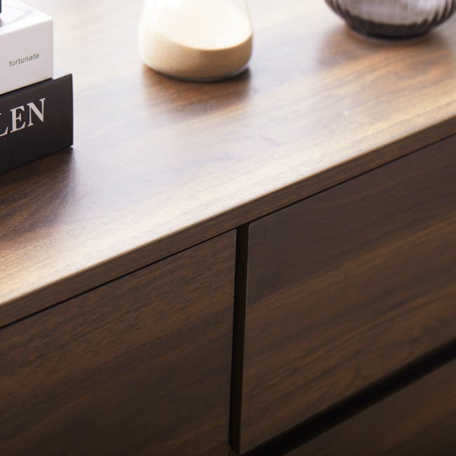 Herschel 6 Drawer Chest 1.2m - Walnut - 12 - Wooden surface, minimalist design, dark wood finish, sleek drawer, modern