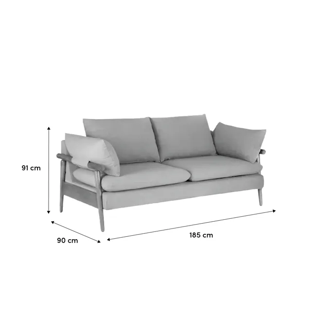 Astrid 2 Seater Sofa - Walnut, Ivory - 5 - Modern gray sectional sofa, 91 cm height, 90 cm width, 185 cm total length
