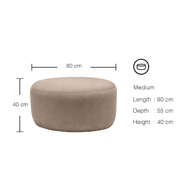 Pebble Ottoman - Thunder (2 Sizes) - 6 - Round cushion, medium size, 80 cm length, 55 cm depth, 40 cm height, comfortable