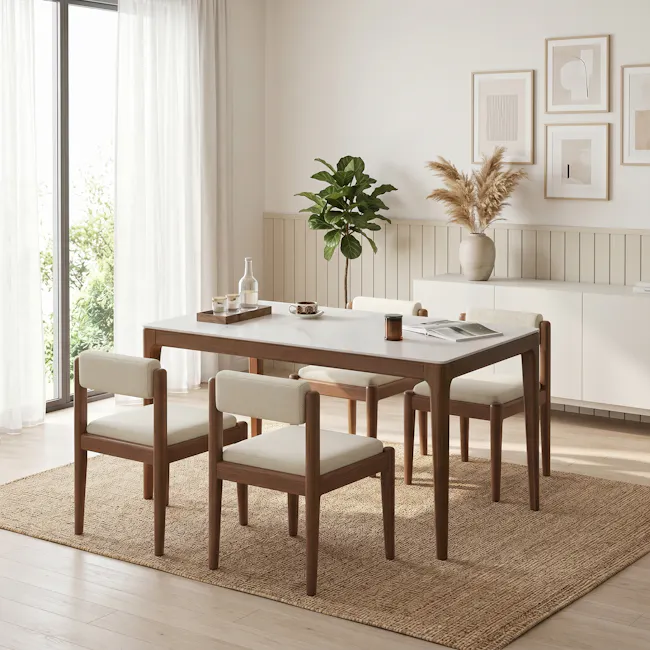 Adelyn Dining Table 1.2m (Sintered Stone) with 4 Solis Chairs in Walnut - 5