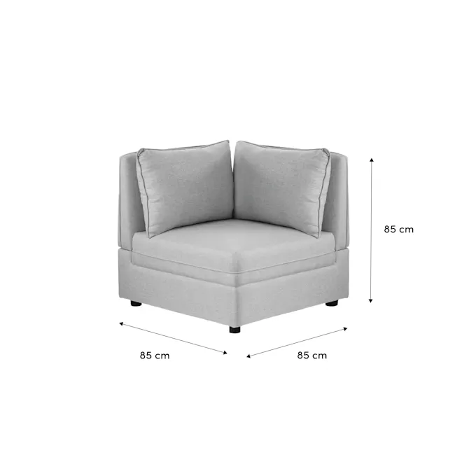 Cameron Corner Unit - Sand (Fabric) - 7 - Grey upholstered sofa, 85 cm height, two pillows, minimalist design, comfortable
