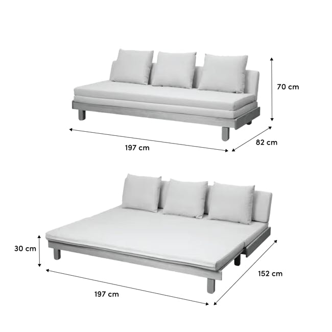 Reese 3 Seater Sofa Bed - Oak, Off White - 11 - Modern minimalist sofa, 70 cm height, 197 cm total length, 82 cm depth, 30
