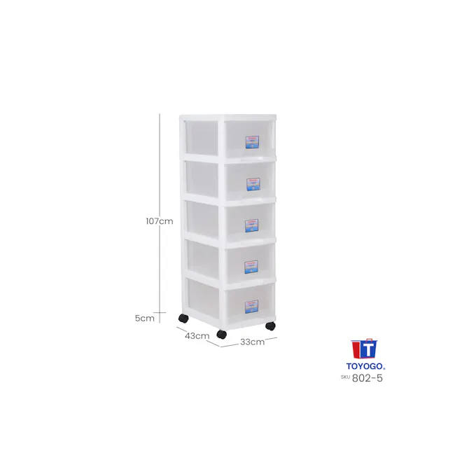 TOYOGO Marine 5 Tier Cabinet with Wheels - White - 2