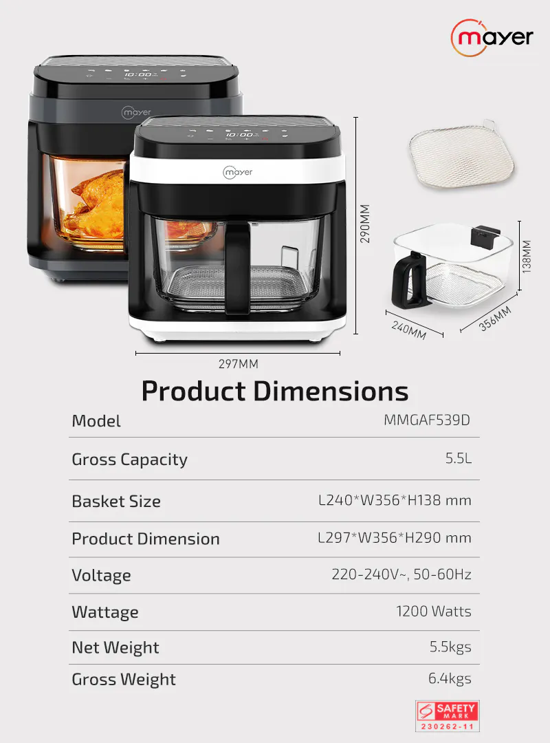 Mayer 5.5L Digital Glass Air Fryer MMGAF539D-DG (Dark Grey) - 10