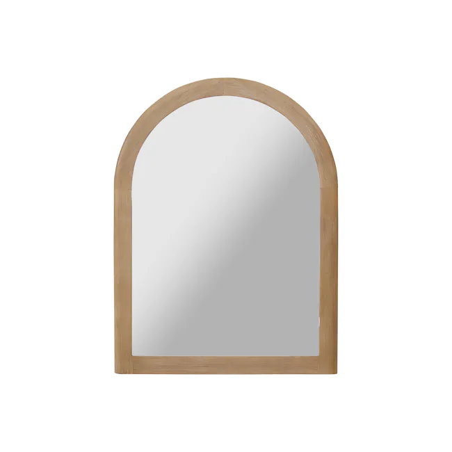 Catania Wall Mirror - 1 - Wooden frame, arched mirror, minimalist design, natural wood finish, soft lighting, elegant decor