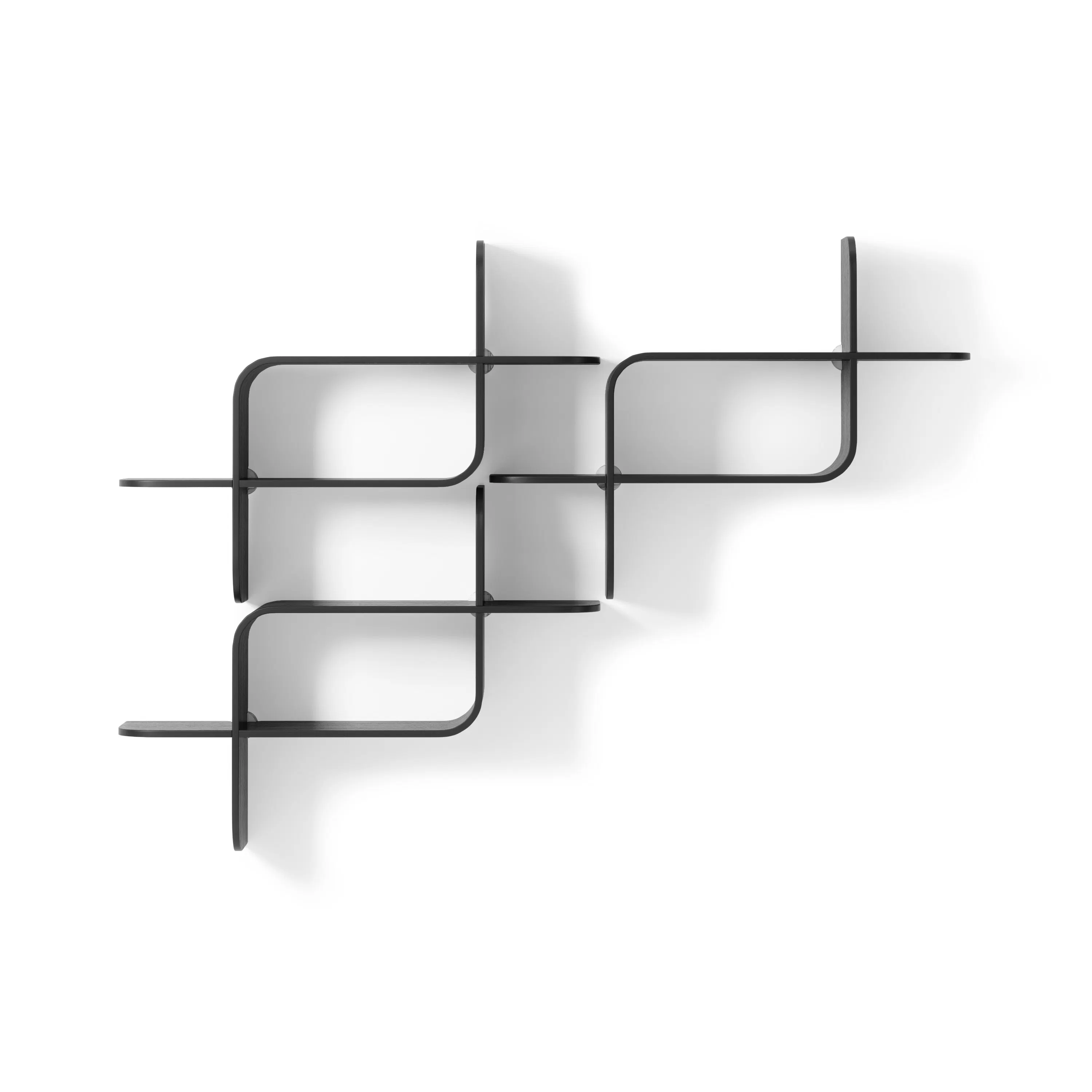 Montage Shelf - Black - 12 - Modern minimalist design, sleek black metal frame, abstract geometric shapes, contemporary