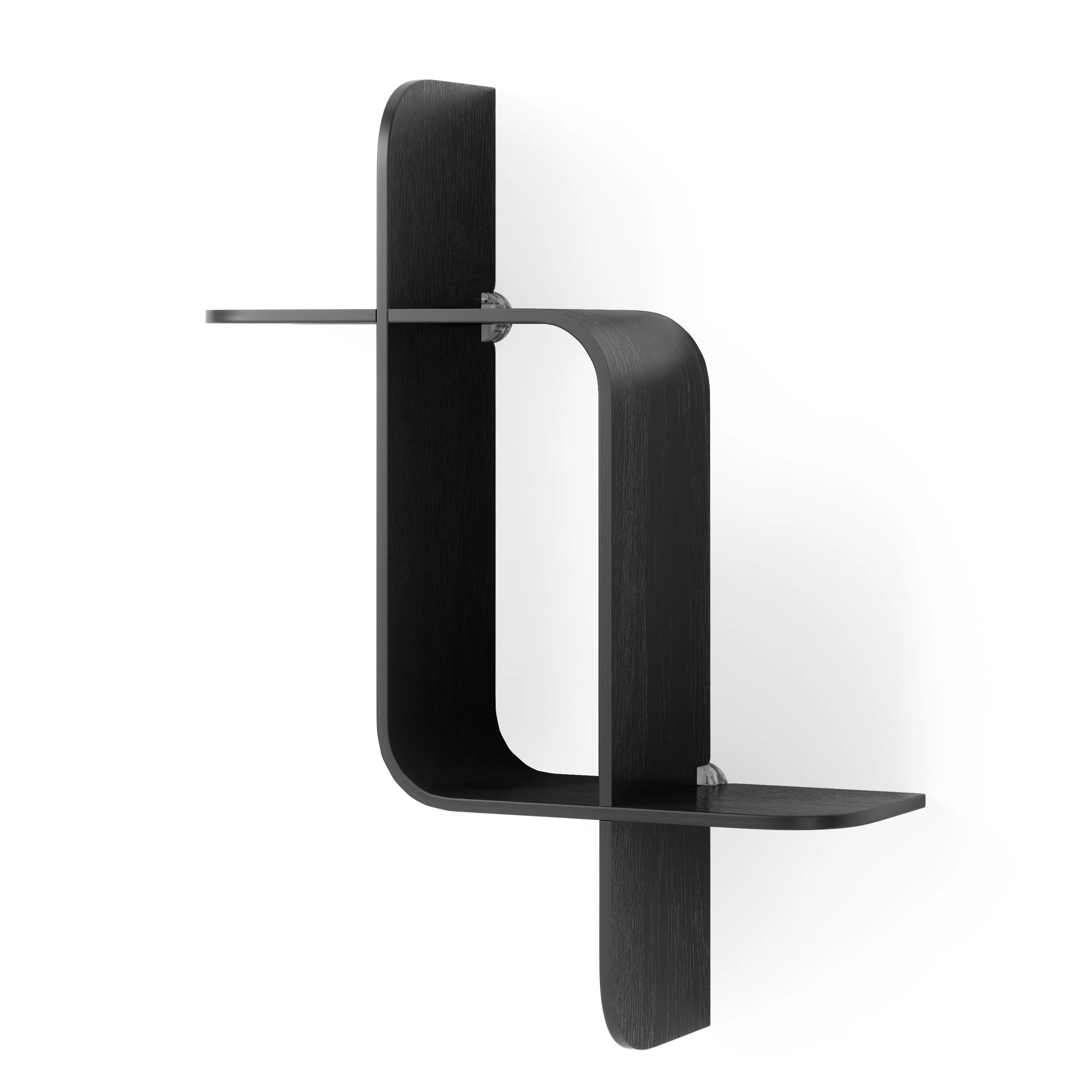Montage Shelf - Black - 17 - 3D modern minimalist shelf, sleek black wooden shelf, contemporary shelving unit, abstract