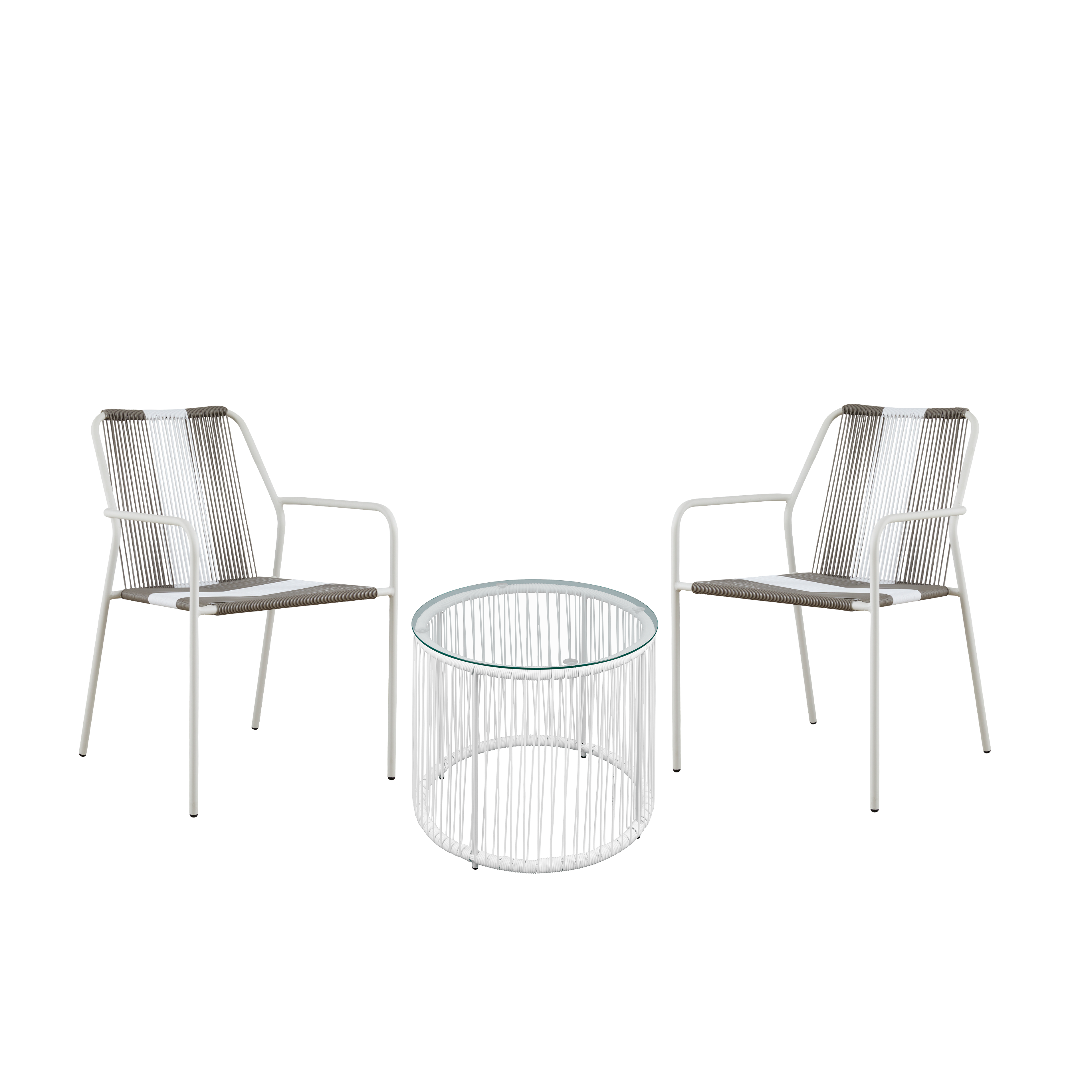 Kashton 3-Piece Outdoor Armchair Set with Acapulco Coffee Table - White, Grey