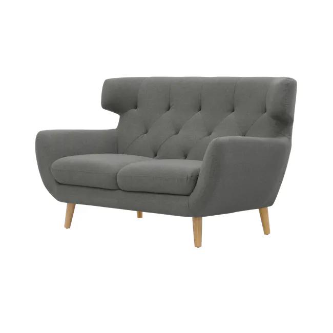Agatha 2 Seater Sofa - Granite Grey - 3 - Grey upholstered modern sofa, tufted design, wooden legs, minimalist decor